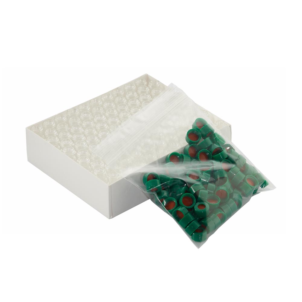 WHEATON 無色透明瓶 綠色瓶蓋 紅色PTFE/白色硅樹脂蓋墊 100個/盒